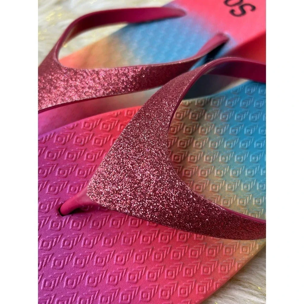 SO Rainbow Sparkle Platform Flip Flop‎ Sandals 9